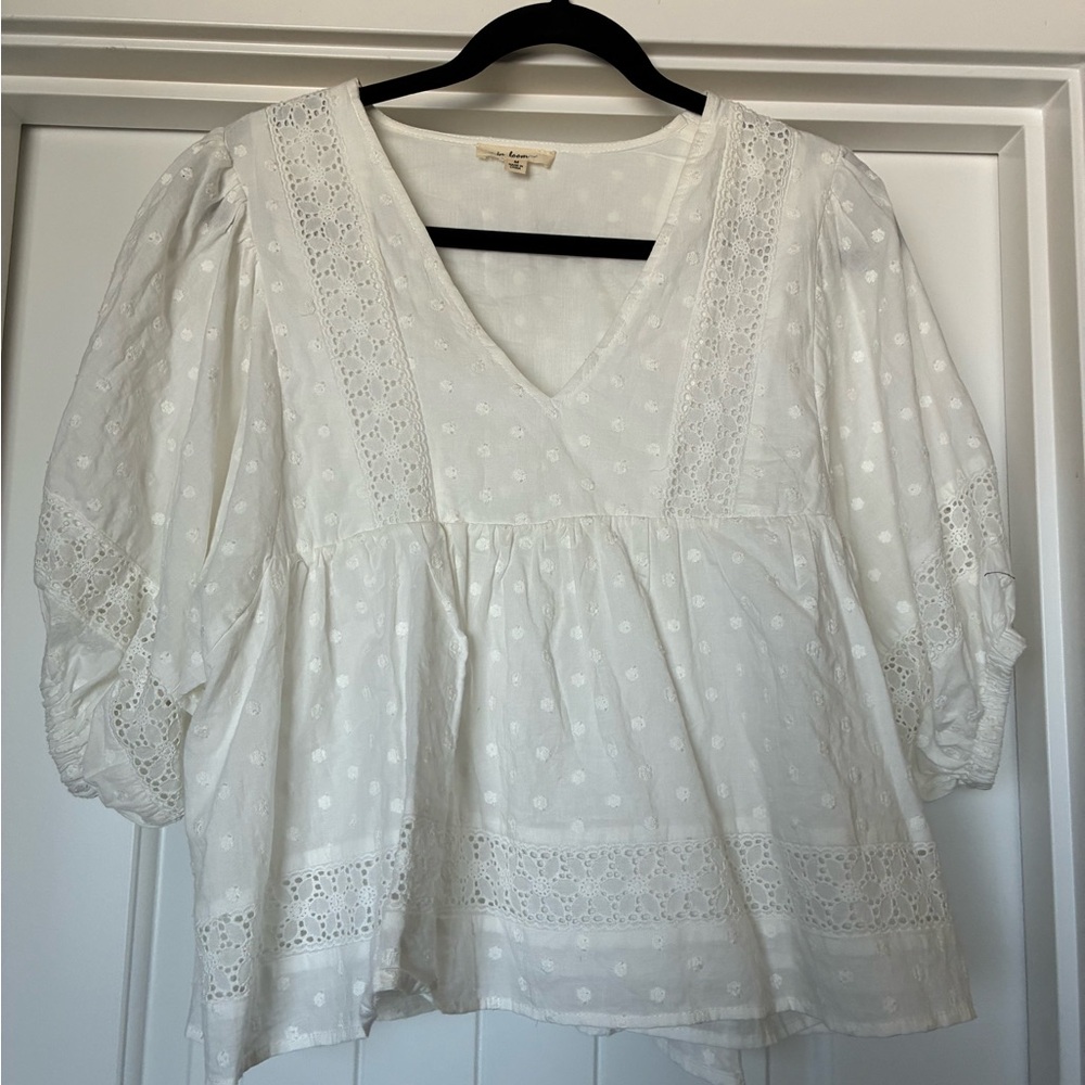 In Bloom Cream Eyelet V-Neck Peasant Blouse